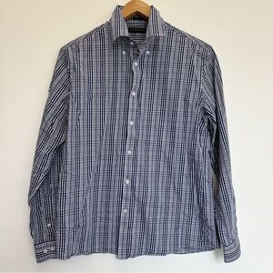 Tommy Hilfiger 100% Cotton Slim Fit Button Down Plaid Shirt Size Large Blue